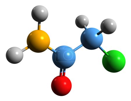 Foto de Imagen 3D de la fórmula esquelética de cloroacetamida: estructura química molecular del compuesto orgánico clorado aislado sobre fondo blanco - Imagen libre de derechos