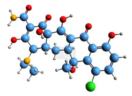Téléchargez les photos : Image 3D de la formule squelettique de la chlortétracycline - structure chimique moléculaire de l'antibiotique tétracycline isolé sur fond blanc - en image libre de droit