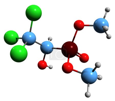 Foto de Imagen 3D de la fórmula esquelética de Metrifonate - estructura química molecular del triclorfón aislado sobre fondo blanco - Imagen libre de derechos