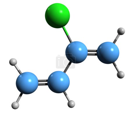 Foto de Imagen 3D de la fórmula esquelética de cloropreno - estructura química molecular del clorobutadieno aislado sobre fondo blanco - Imagen libre de derechos