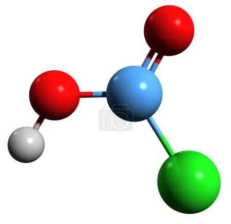 Téléchargez les photos : Image 3D de la formule squelettique de l'acide chloroformique - structure chimique moléculaire de l'acide chlorocarbonique isolé sur fond blanc - en image libre de droit