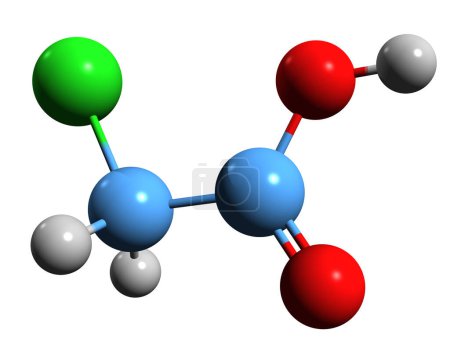 Photo for 3D image of Chloroacetic acid skeletal formula - molecular chemical structure of Chloroethanoic acid isolated on white background - Royalty Free Image