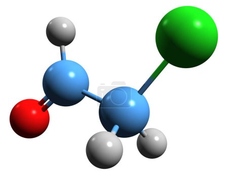 Foto de Imagen 3D de la fórmula esquelética de cloroacetaldehído - estructura química molecular de cloroetano aislado sobre fondo blanco - Imagen libre de derechos