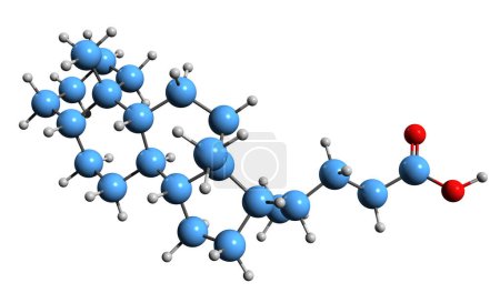 Foto de Imagen 3D de la fórmula esquelética del ácido colánico - estructura química molecular del ácido esteroideo aislado sobre fondo blanco - Imagen libre de derechos