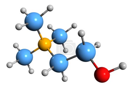 Téléchargez les photos : Image 3D de la formule squelettique de la choline - structure chimique moléculaire du nutriment essentiel Bilineurine isolée sur fond blanc - en image libre de droit