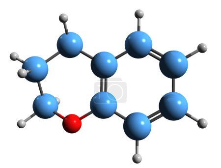 Foto de Imagen 3D de la fórmula esquelética de Chromane - estructura química molecular de Benzodihydropyran aislada sobre fondo blanco - Imagen libre de derechos