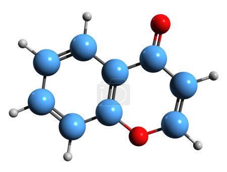 Téléchargez les photos : Image 3D de formule squelettique chromone - structure chimique moléculaire de Chromen-4-one isolé sur fond blanc - en image libre de droit
