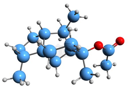 Téléchargez les photos : Image 3D de la formule squelettique de l'acétate de cèdre - structure chimique moléculaire du sesquiterpénoïde de cèdre isolé sur fond blanc - en image libre de droit