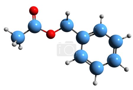 Téléchargez les photos : Image 3D de la formule squelettique de l'acétate de benzyle - structure chimique moléculaire de l'ester organique isolé sur fond blanc - en image libre de droit