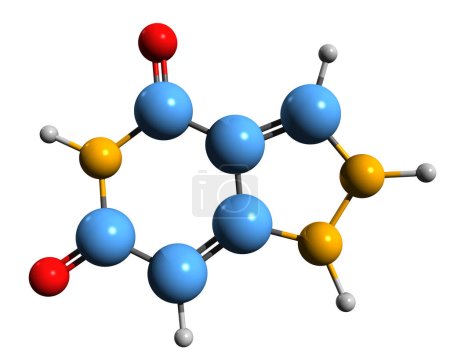 Téléchargez les photos : Image 3D de la formule squelettique de l'oxypurinol - structure chimique moléculaire de l'alloxanthine isolée sur fond blanc - en image libre de droit
