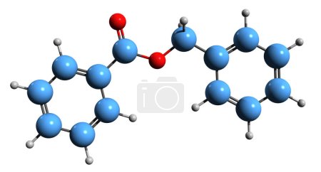 Foto de Imagen 3D de la fórmula esquelética del benzoato de bencilo: estructura química molecular del repelente de insectos aislado sobre fondo blanco - Imagen libre de derechos