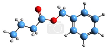 Photo for 3D image of Benzyl butyrate skeletal formula - molecular chemical structure of Phenylmethyl butanoate isolated on white background - Royalty Free Image