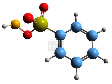 Téléchargez les photos : Image 3D de la formule squelettique benzènesulfonamide - structure chimique moléculaire de l'amide d'acide benzènesulfonique isolé sur fond blanc - en image libre de droit