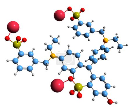 Téléchargez les photos : Image 3D de la formule squelettique Fast Green FCF - structure chimique moléculaire de Food green 3 isolée sur fond blanc - en image libre de droit