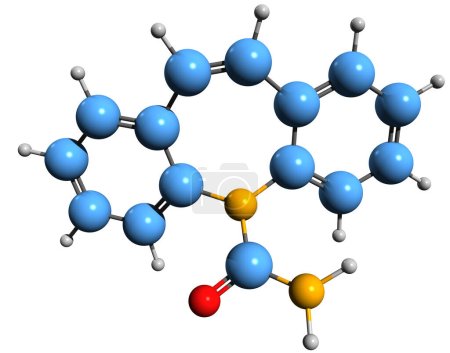 Foto de Imagen 3D de la fórmula esquelética de Carbamazepina: estructura química molecular de la medicación anticonvulsiva aislada sobre fondo blanco - Imagen libre de derechos