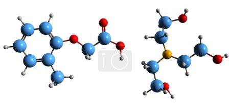 Photo for 3D image of Hydroxyethylammonium methylphenoxyacetate skeletal formula - molecular chemical structure of  synthetic adaptogen isolated on white background - Royalty Free Image