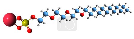 Téléchargez les photos : Image 3D du sulfate de lauryle de sodium formule squelettique - structure chimique moléculaire du sulfate d'éther laurylique de sodium isolé sur fond blanc - en image libre de droit