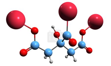 Téléchargez les photos : Image 3D de la formule squelettique du citrate de trisodium - structure chimique moléculaire de l'additif alimentaire Citrosodine isolée sur fond blanc - en image libre de droit