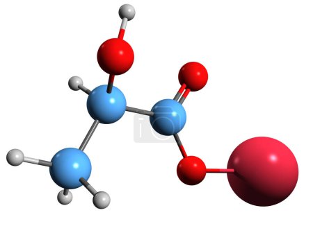 Foto de Imagen 3D de la fórmula esquelética de lactato de sodio - estructura química molecular del 2-hidroxipropanoato de sodio aislado sobre fondo blanco - Imagen libre de derechos