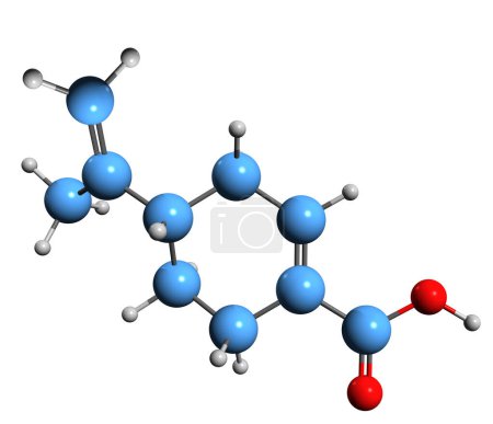 Téléchargez les photos : Image 3D de la formule squelettique de l'acide périllique - structure chimique moléculaire de l'acide 4-isopropénylcyclohex-1-énécarboxylique isolé sur fond blanc - en image libre de droit