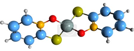 Imagen 3D de la fórmula esquelética de piritiona de zinc - estructura química molecular del conservante bacteriostático aislado sobre fondo blanco