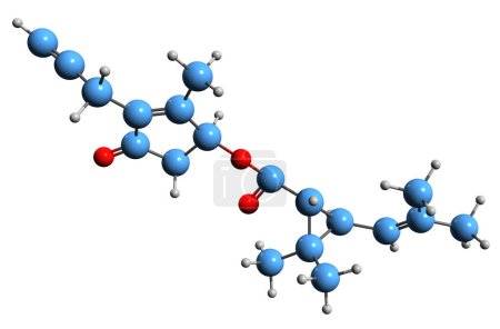 Téléchargez les photos : Image 3D de la formule squelettique de Prallethrin - structure chimique moléculaire de l'insecticide pyréthroïde isolé sur fond blanc - en image libre de droit