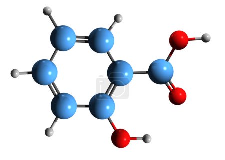 Photo for 3D image of Salicylic acid skeletal formula - molecular chemical structure of 2-Hydroxybenzoic acid isolated on white background - Royalty Free Image