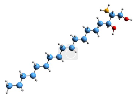 Téléchargez les photos : Image 3D de la formule squelettique de la sphingosine - structure chimique moléculaire de l'alcool aminé 18-carbone isolé sur fond blanc - en image libre de droit