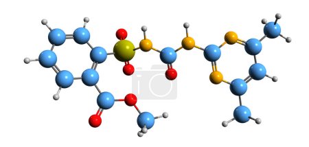 Téléchargez les photos : Image 3D de la formule squelettique du méthyl sulfométuron structure chimique moléculaire de l'herbicide isolé sur fond blanc - en image libre de droit
