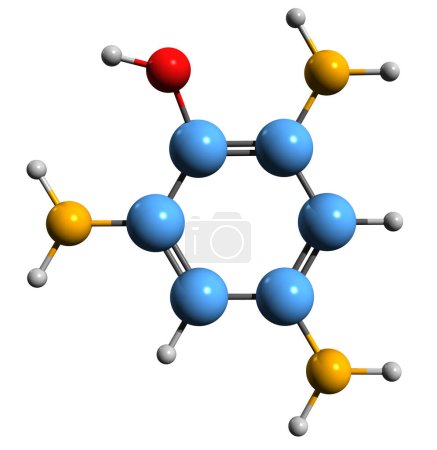 Foto de Imagen 3D de la fórmula esquelética de ácido picrico - estructura química molecular de trinitrofenol aislado sobre fondo blanco - Imagen libre de derechos