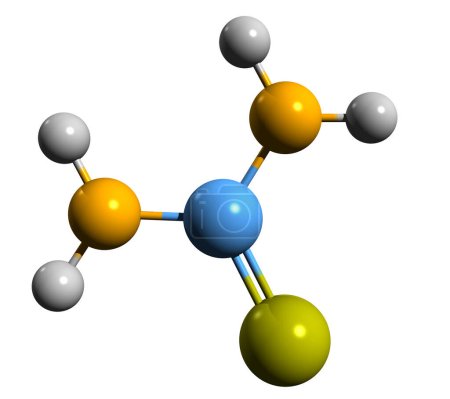 Foto de Imagen 3D de la fórmula esquelética de Thiourea - estructura química molecular de la tiocarbamida aislada sobre fondo blanco - Imagen libre de derechos