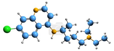Téléchargez les photos : Image 3D de la formule squelettique de la chloroquine - structure chimique moléculaire du médicament antipaludique isolé sur fond blanc - en image libre de droit