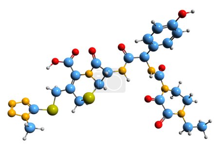 Foto de Imagen 3D de la fórmula esquelética de cefoperazona: estructura química molecular del antibiótico de cefalosporina aislado sobre fondo blanco - Imagen libre de derechos