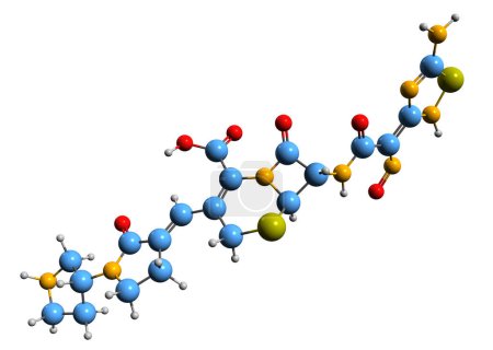 Téléchargez les photos : Image 3D de la formule squelettique Ceftobiprole fosamil - structure chimique moléculaire de l'antibiotique céphalosporine isolé sur fond blanc - en image libre de droit