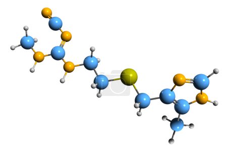 Téléchargez les photos : Image 3D de la formule squelettique de la cimétidine - structure chimique moléculaire de l'antagoniste des récepteurs histaminiques H2 isolé sur fond blanc - en image libre de droit