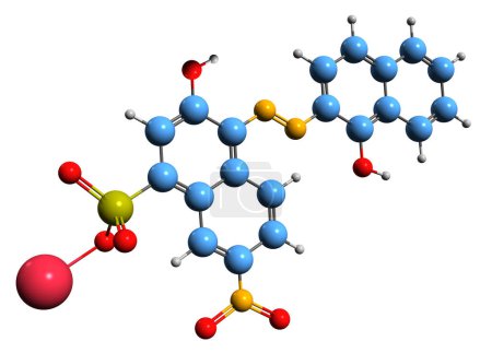 Téléchargez les photos : Image 3D de la formule squelettique Eriochrome Black T - structure chimique moléculaire de Solochrome Black T isolé sur fond blanc - en image libre de droit