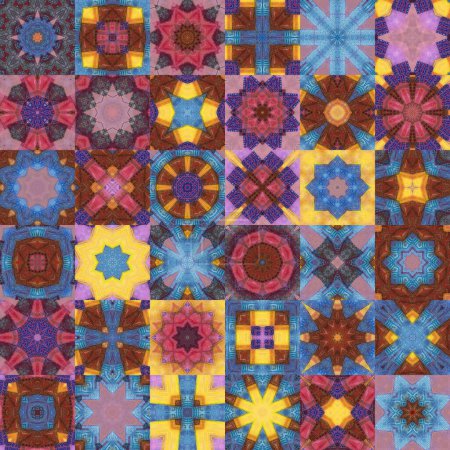 Foto de Seamless mosaic artwork backdrop  - Continuous design of kaleidoscopical medley graphic design - Imagen libre de derechos