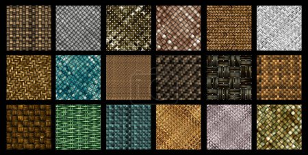 Téléchargez les photos : Set of seamless weaving patterns textures - basketry continuous surface background - en image libre de droit