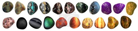 Téléchargez les photos : Set of gem stone pebble - jasper, marble, agate polished mineral stones - en image libre de droit