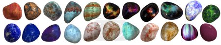 Téléchargez les photos : Set of gem stone pebble - marble, lazuli, spar polished mineral stones - en image libre de droit