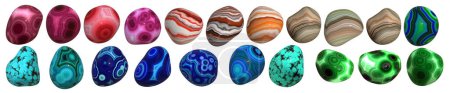 Téléchargez les photos : Set of gem stone pebble - malachite, sardonyx, onyx polished mineral stones - en image libre de droit