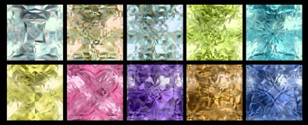 Téléchargez les photos : Set of seamless carves glas pattern textures - tiled crystal surface background - en image libre de droit