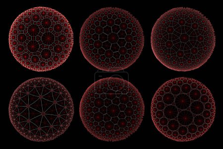 Téléchargez les photos : Non-Euclidean Geometrical Hyperbolic Tiling Set - Visualization of Klein Model Tessellation Types - en image libre de droit