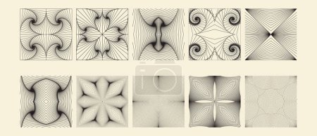 Ilustración de Set of continuous opart artwork backdrops - vector design of seamless mesmerizing geometric pattern graphic templates kit - Imagen libre de derechos