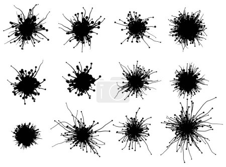 Illustration for Set of vector fungus mycelium spots - vector design of decorative plexus templates kit - Royalty Free Image