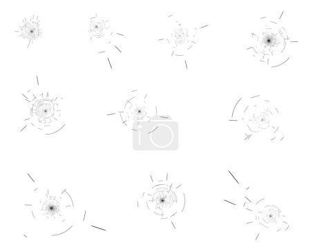 Ilustración de Set of glass bullet holes - vector design of circular broken glass templates kit - Imagen libre de derechos