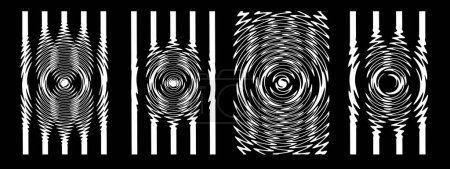 Illustration for Set of Opart Black and White Wavering Patterns - Vector Concept of Oscillation - Wave Interference Striped Wavy Backgrounds - Royalty Free Image