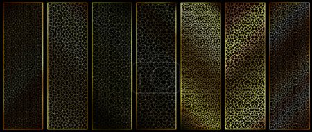 Illustration for Set of Golden Penrose Tiling Patterns - Vector Abstract Aperiodic Tiles Mosaic Backgrounds - Royalty Free Image