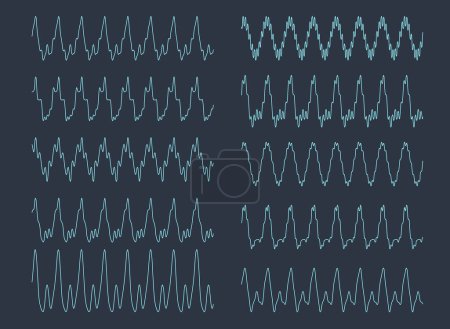 Illustration for Fourier Waves diagram - visualization of acoustic oscillation types - nature of sound - vector concept of waveform signal types - Royalty Free Image