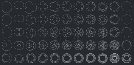 Illustration for Set of Vector Mathematical Roulette Curve Structure Set - Abstract Generative Cardioid Art Elements - Royalty Free Image